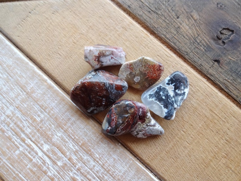 Set of 5 Red Crazy Lace Agate tumbled stones
