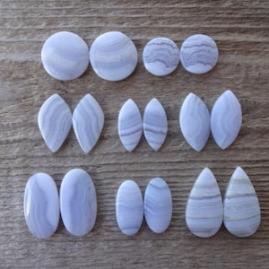 Pair Blue Lace Agate cabochons, matched pairs Natural Crazy Lace Agate, blue Cabochon, match pair for jewelry