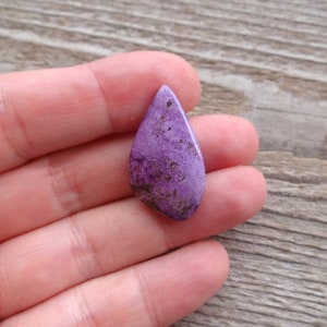 May include: A teardrop-shaped purple and brown gemstone cabochon.