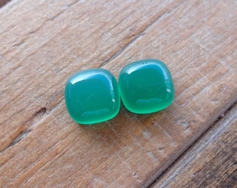 Pair green Chalcedony square cabochons 12x12mm, Natural Chalcedony Smooth Cabochon Gemstone