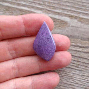 May include: A purple, teardrop-shaped cabochon gemstone with a speckled texture.