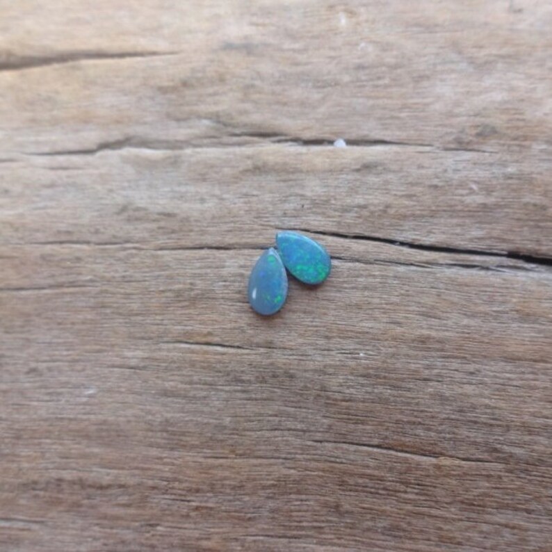 Pair Green Australian Doublet Opal small design cabochons 5x3mm blue gems for jewelry making