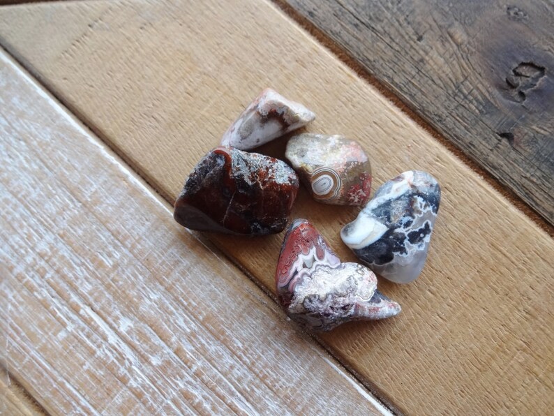 Set of 5 Red Crazy Lace Agate tumbled stones