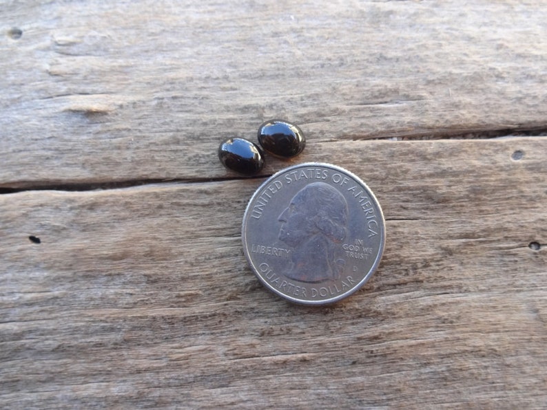 May include: Two black oval-shaped gemstones, each about the size of a UK 20 pence coin.