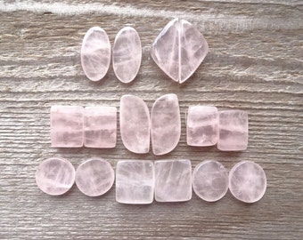 Pair Rose Quartz cabochons, matched pairs gemstone cabochons for jewelry making