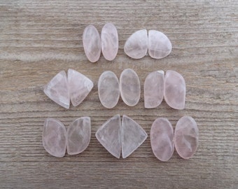 Pair Rose Quartz cabochons, matched pairs gemstone cabochons for jewelry making