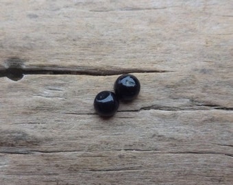 Paire de cabochons ronds 6 x 4 mm en agate noire et onyx, cabochon en agate noire, cabochons en agate noire naturelle d'origine, agate noire et onyx noir