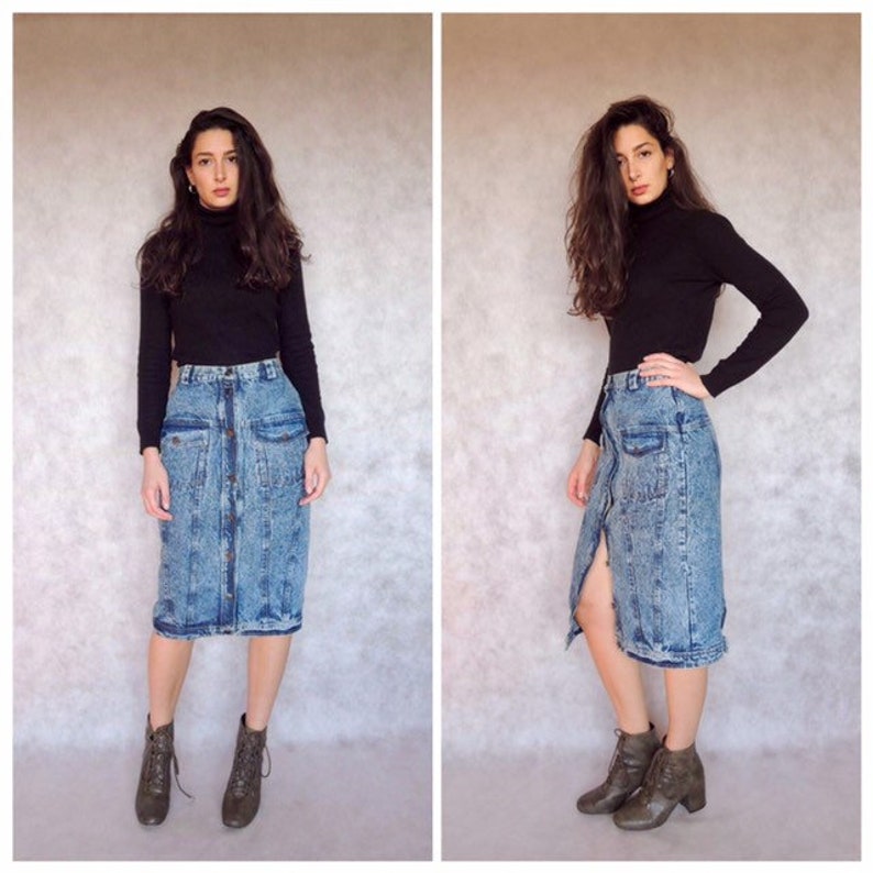denim button midi skirt