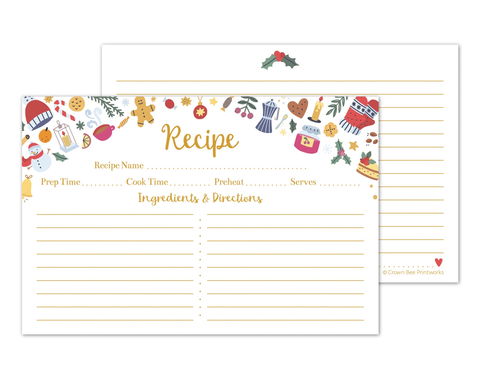 Christmas and Holiday Recipe Cards 4x6 Double Sided Set of - Etsy