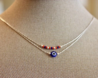 Sterling Silver Tiny Choker with Armenian Bead or Evil Eye Bead
