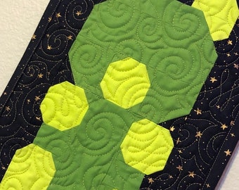 Handmade Gummy Bear Wall Hanging / Mini Quilt - Lime in Midnight