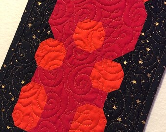 Handmade Gummy Bear Wall Hanging / Mini Quilt - Cherry in Midnight