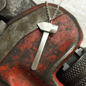 Blacksmith&#39;s Forging Hammer Pendant: Handmade Sterling Silver Gift for Metal Worker or Construction Worker