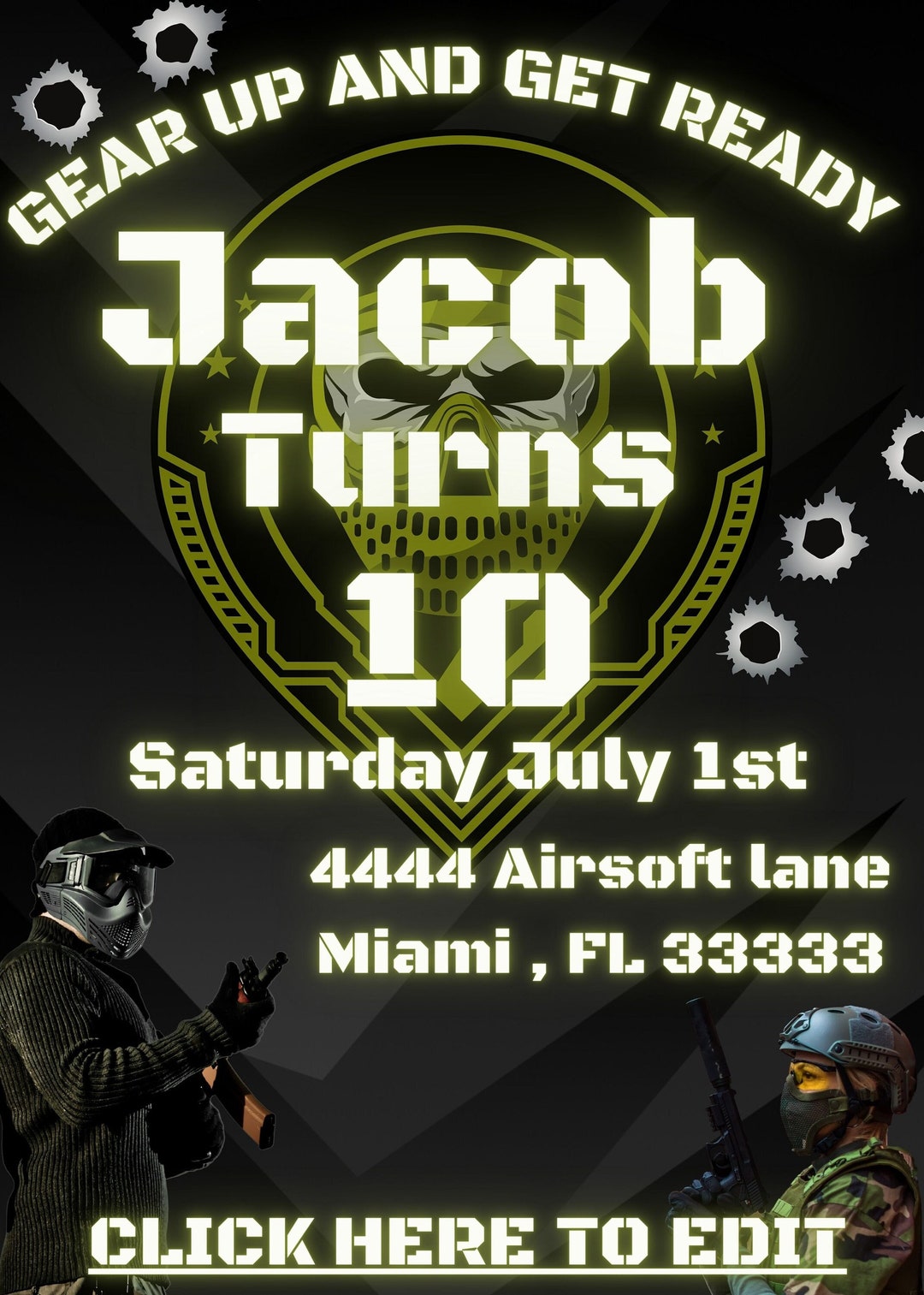 Airsoft Battle Birthday Party Invitations Customize Printable Etsy