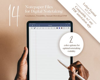 Notetaking Digital Paper Vorlage |  iPad, Tablet, Goodnotes, Notability | Liniertes Liniertes Notizbuch | Buchstabe | Druckbare PDF