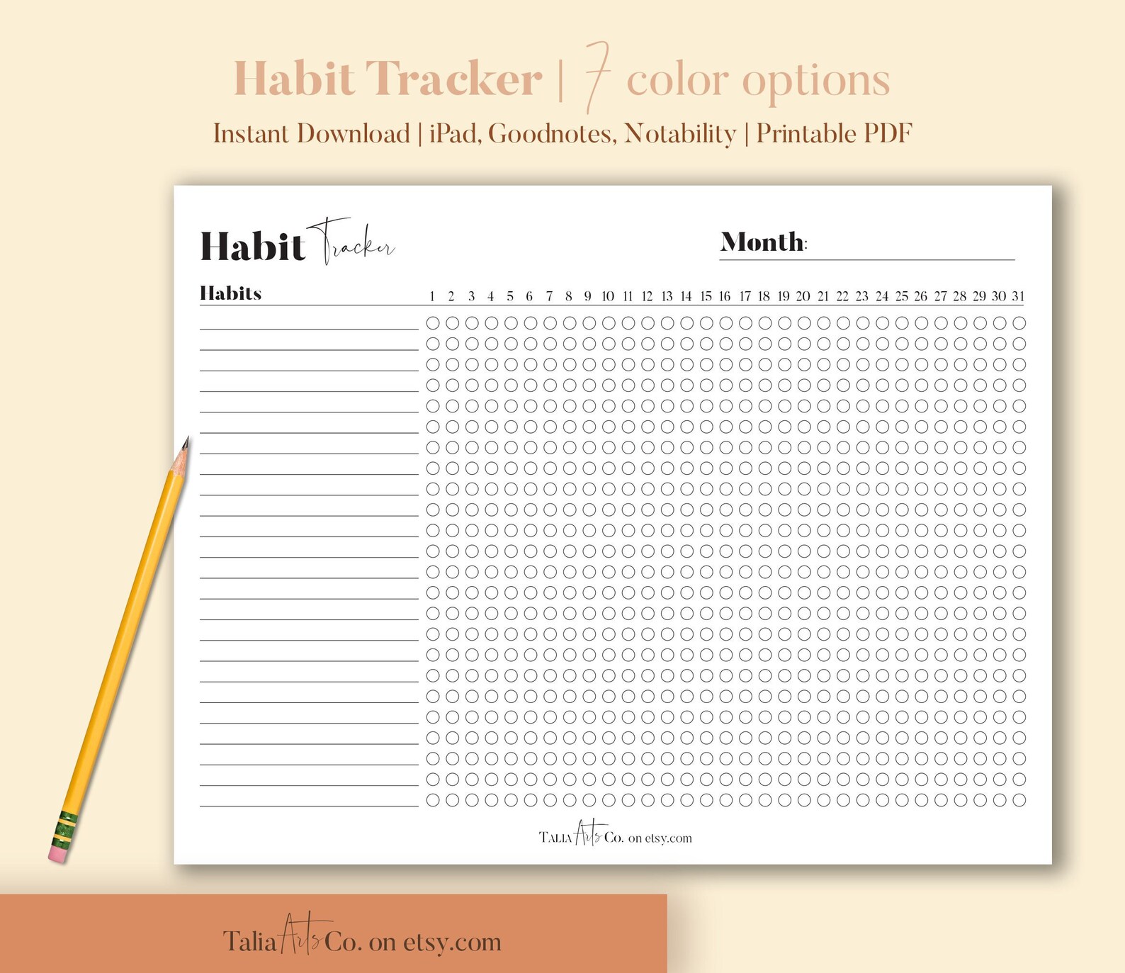 Monthly Habit Tracker Printable PDF, Goodnotes, Notability | Habit ...