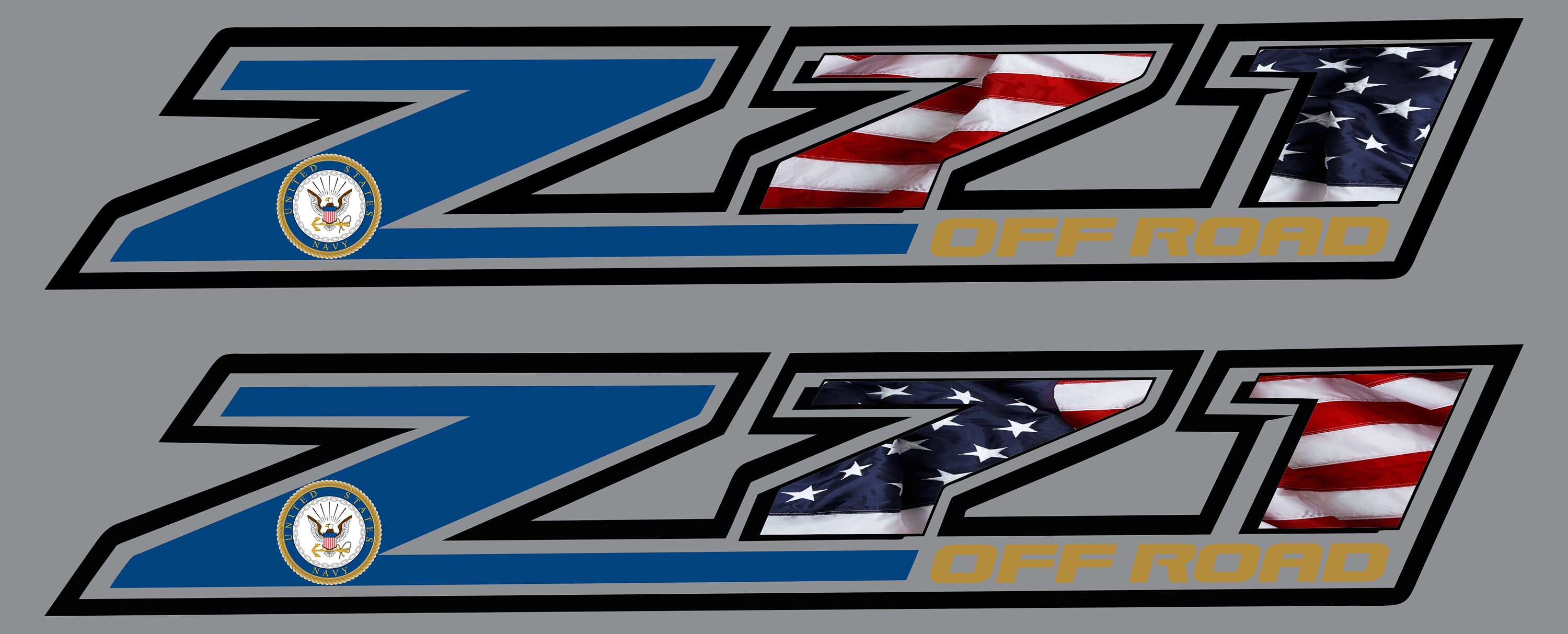 Military Edition Z71 Side Bed Decals (Set Of 2) Chevy Silverado Z71 – Navy, White outline ARMY