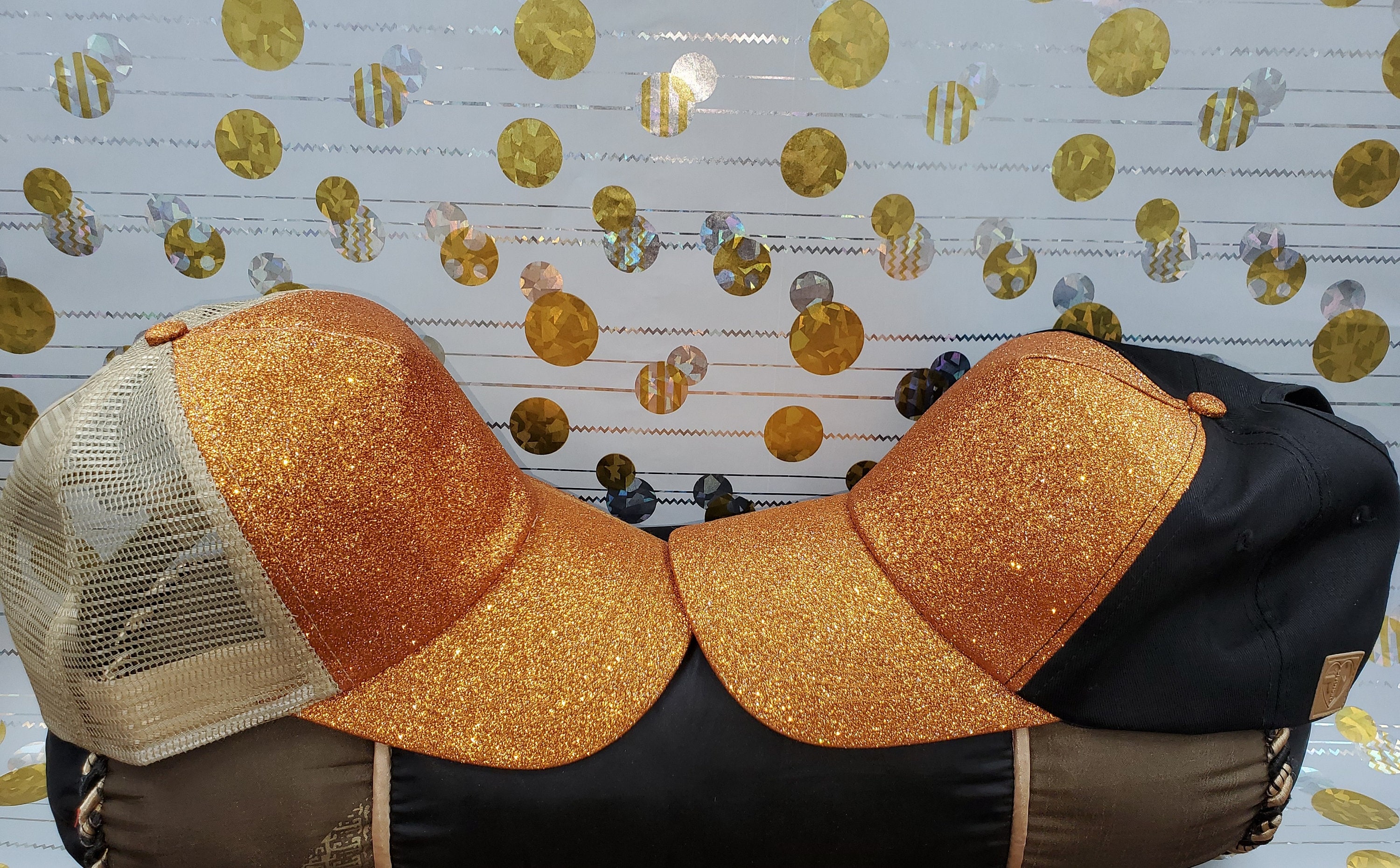 Glitter Ponytail Hats Various Colors/Styles – Orange/Blk Cloth