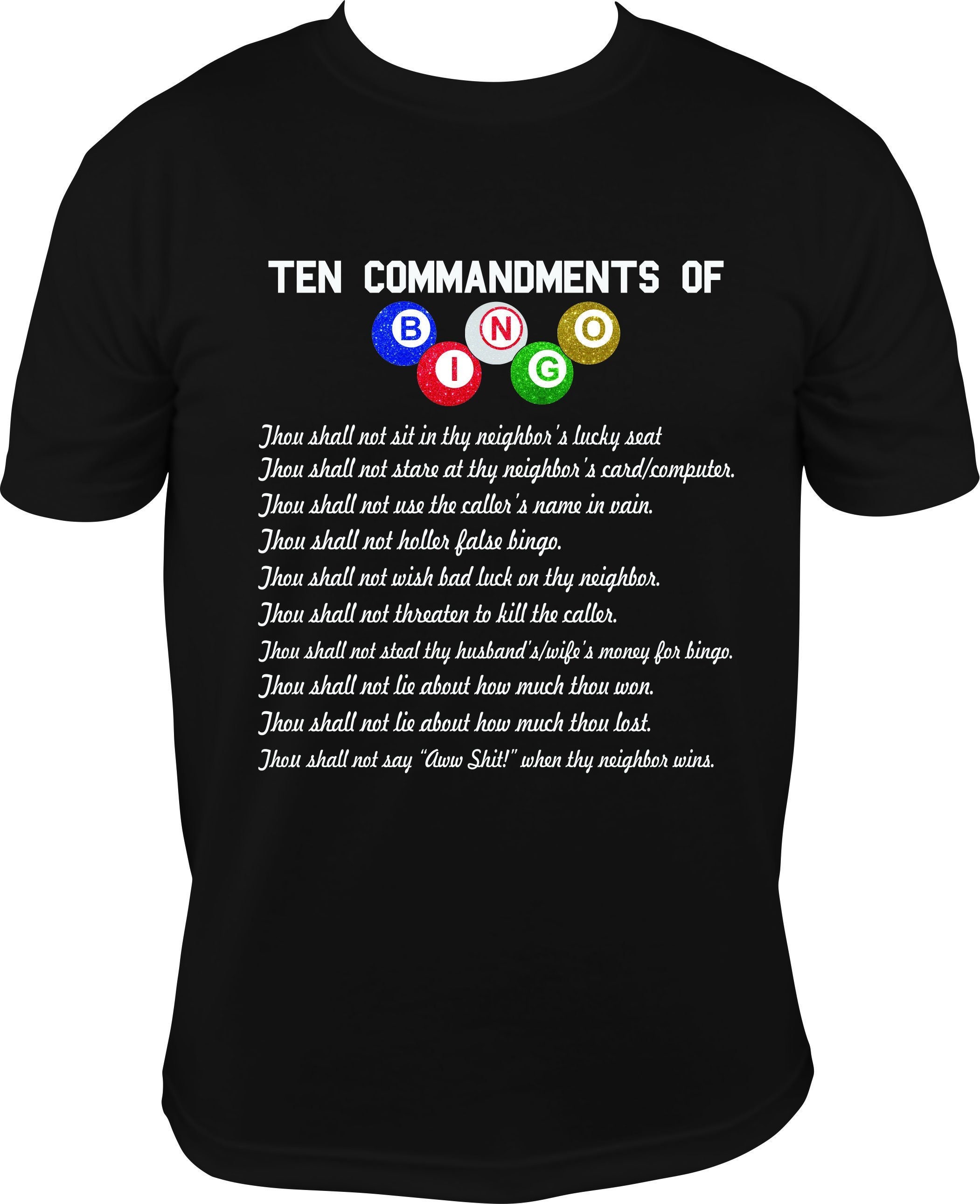 BINGO Ten Commandments T-shirt – S, Black