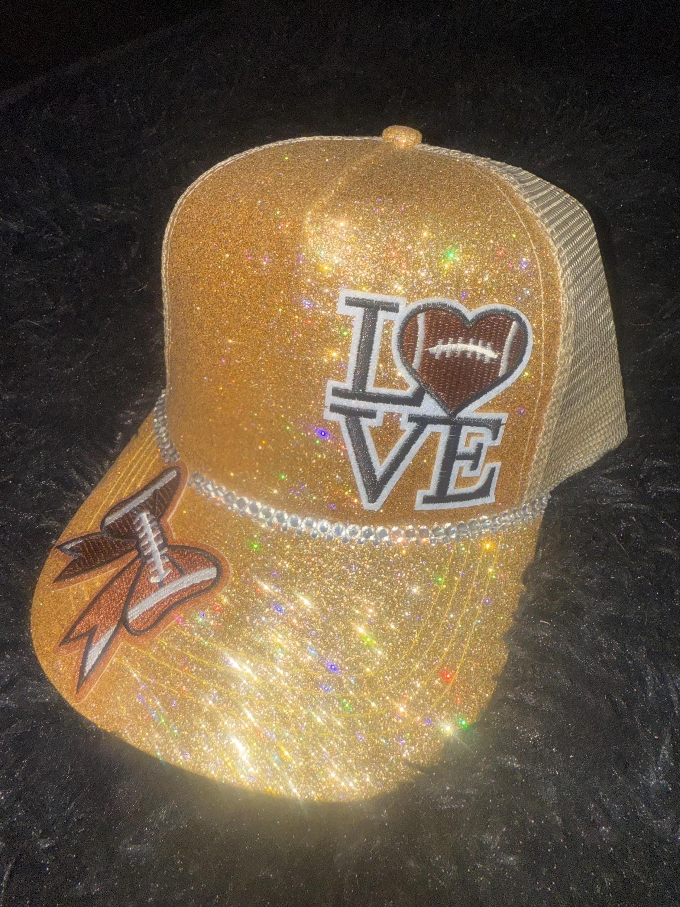 Glitter football patch hat – White, Add custom name +7