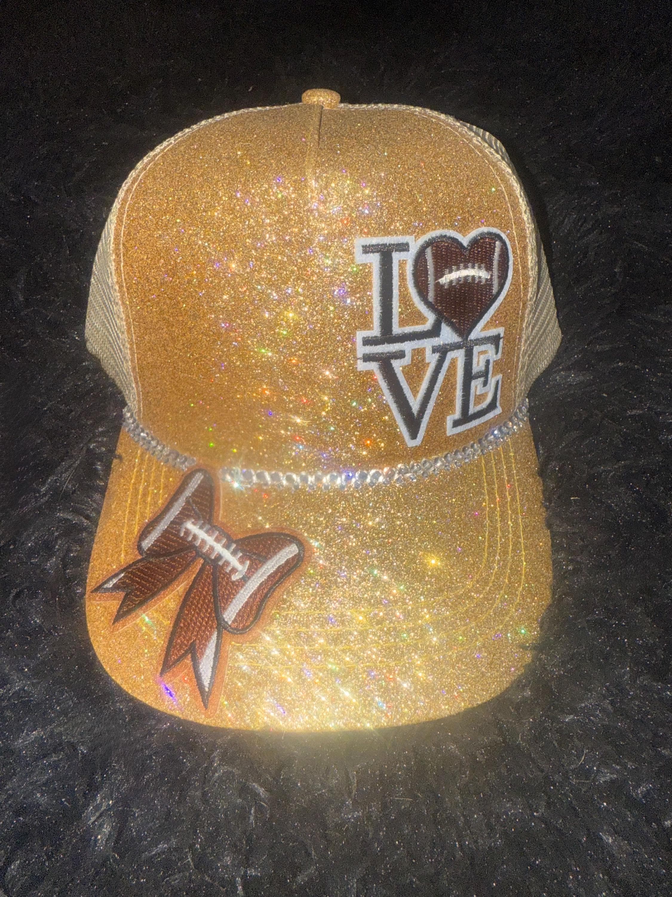 Glitter football patch hat – Silver, No custom (included)