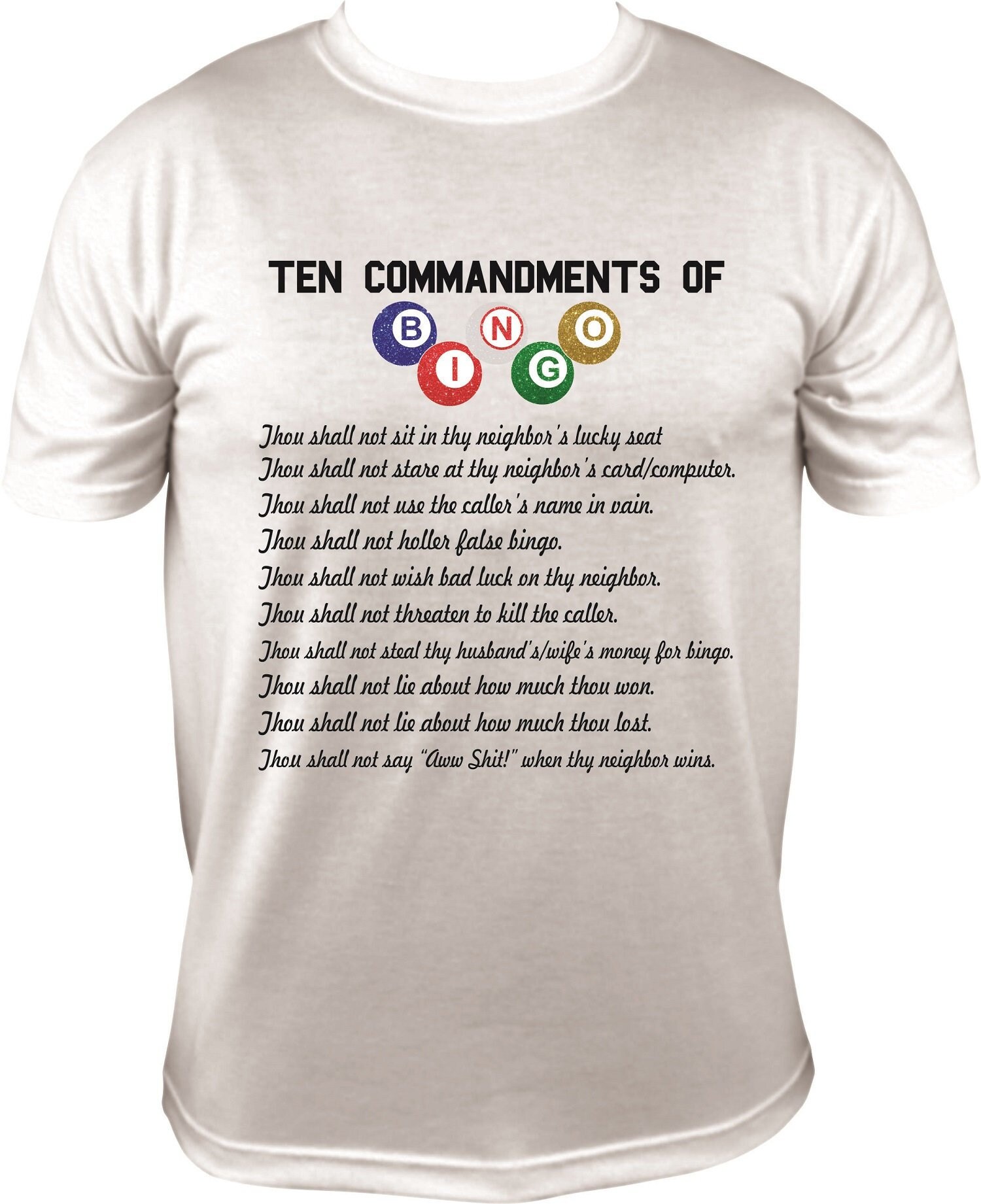 BINGO Ten Commandments T-shirt – S, Blue