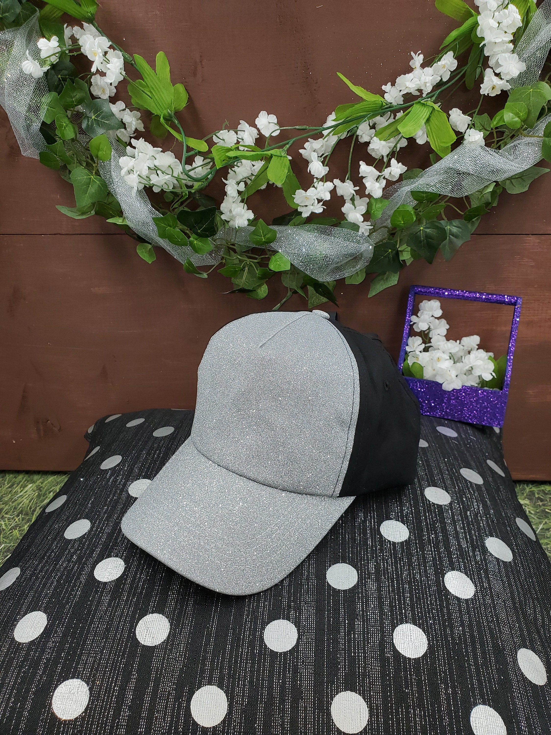 Glitter Ponytail Hats Various Colors/Styles – Lt Blue/Lt Blue Mesh