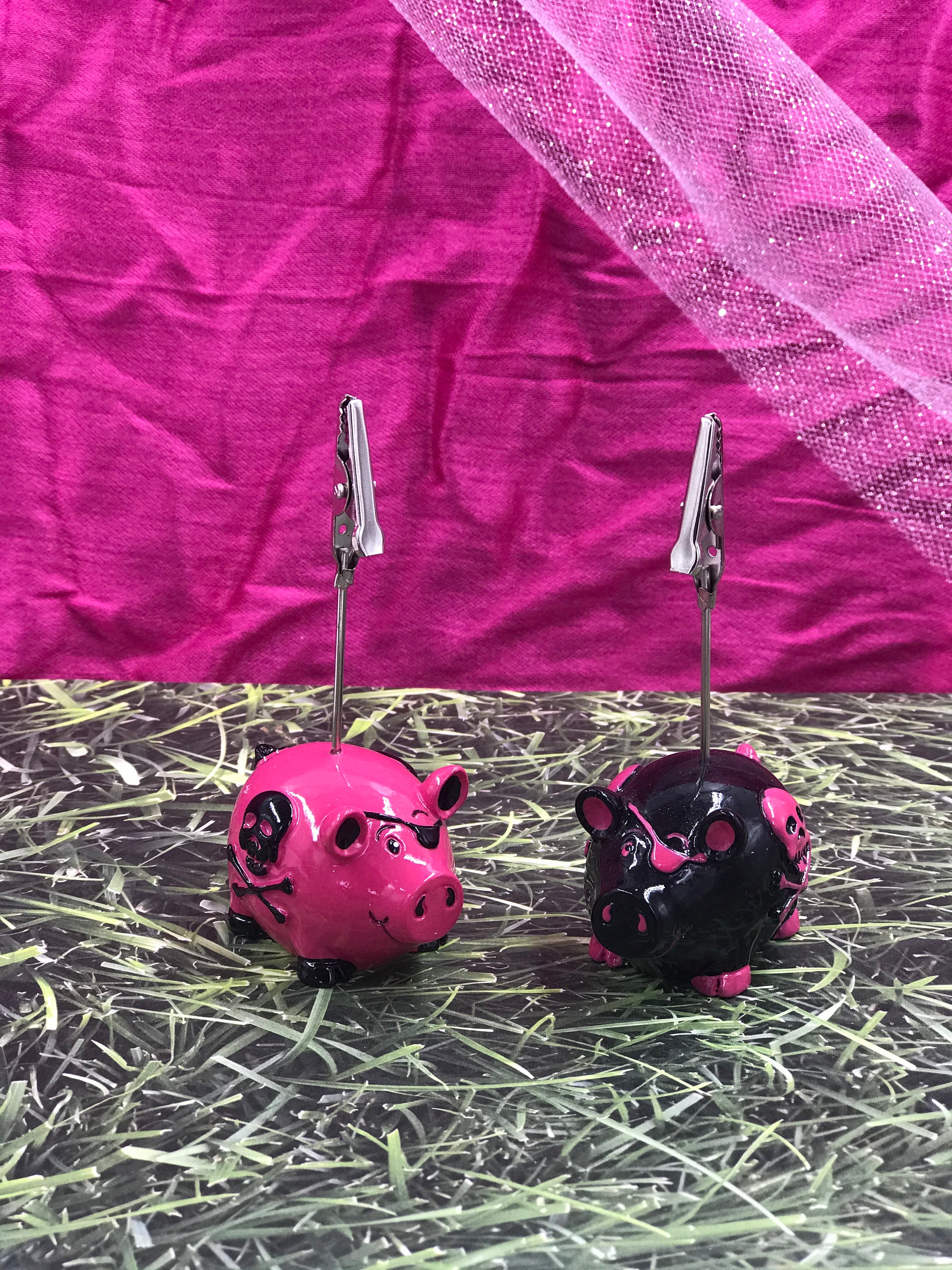 Pirate Pig ticket holder – Pink w/ black