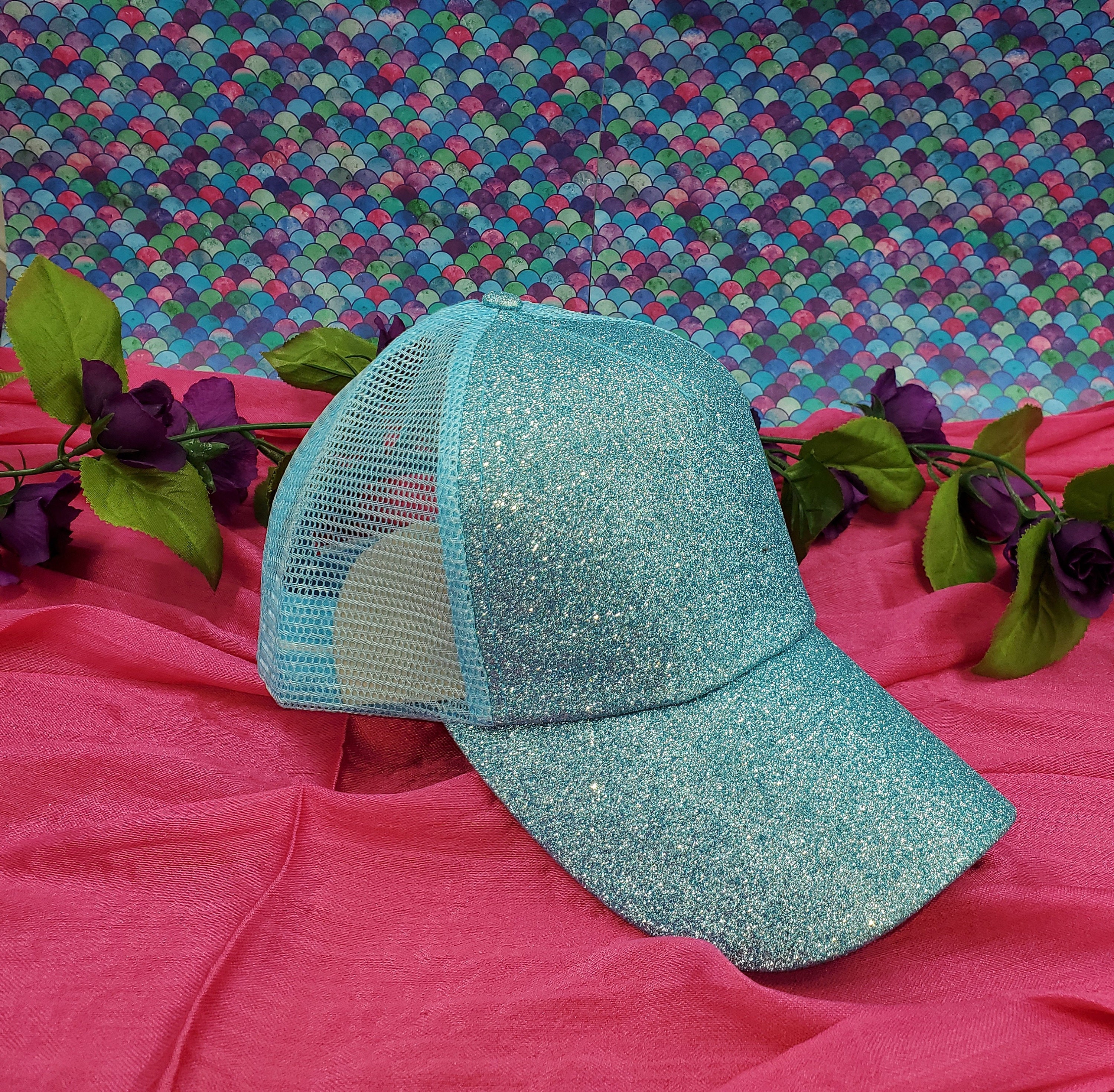 Glitter Ponytail Hats Various Colors/Styles – Lt Pink/Lt Pink Mesh
