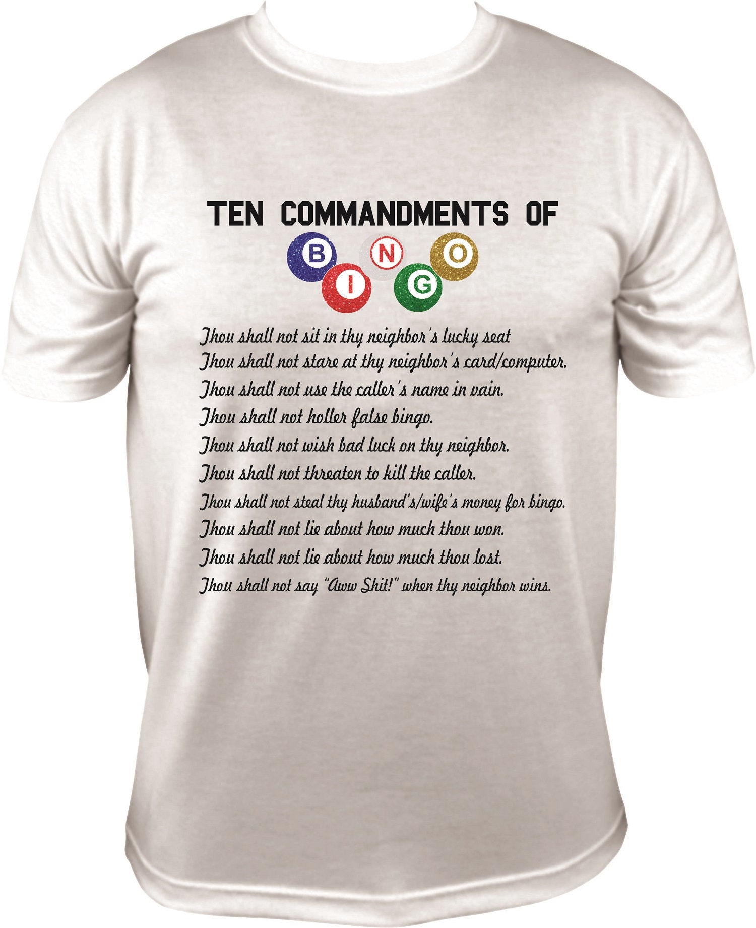 BINGO Ten Commandments T-shirt – S, Pink