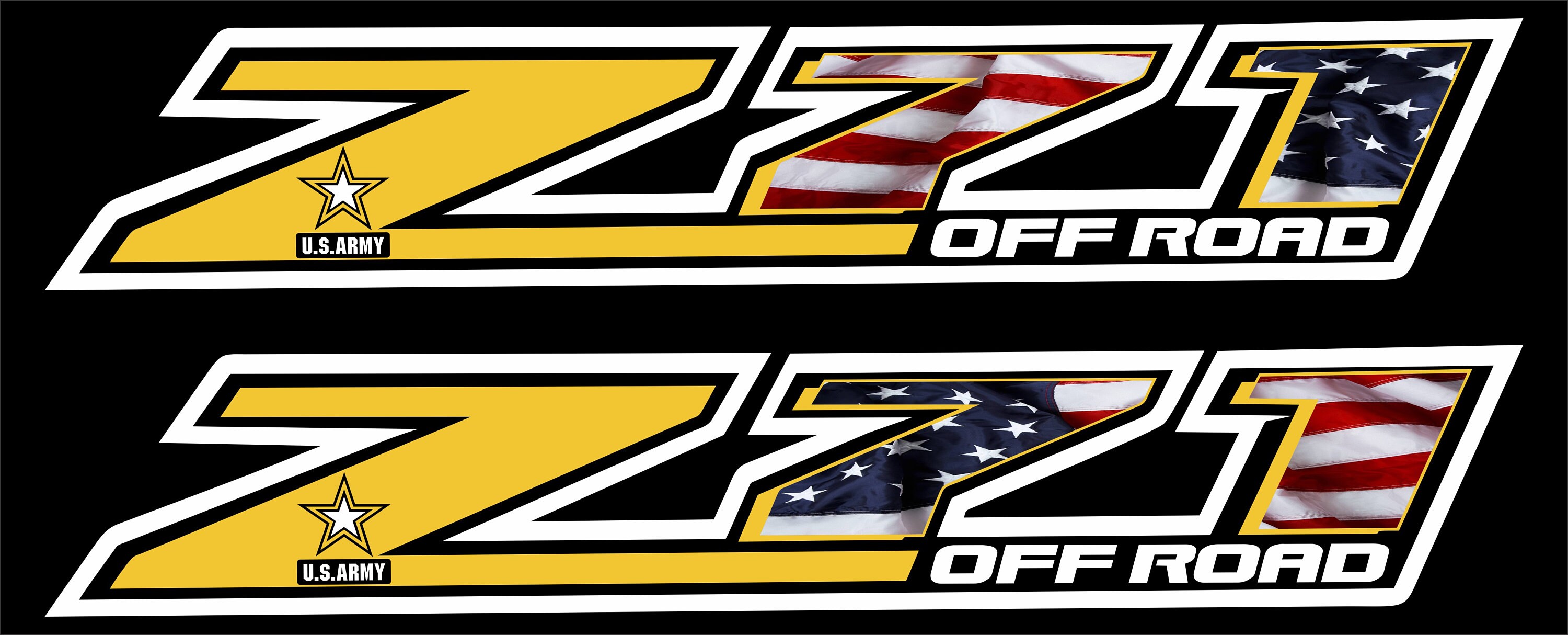 Military Edition Z71 Side Bed Decals (Set Of 2) Chevy Silverado Z71 – ARMY, Black outline Marine