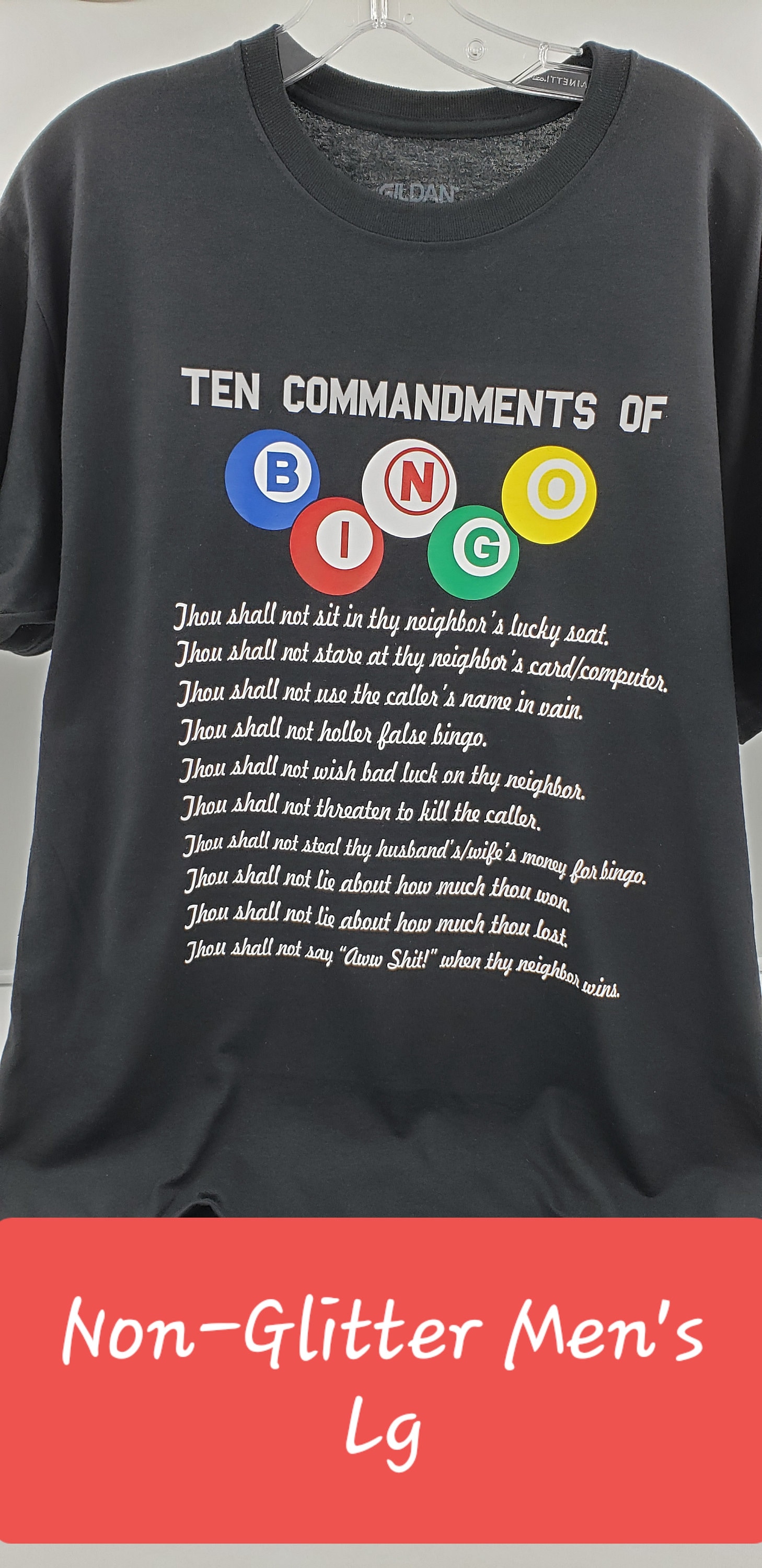 BINGO Ten Commandments T-shirt – S, Gray