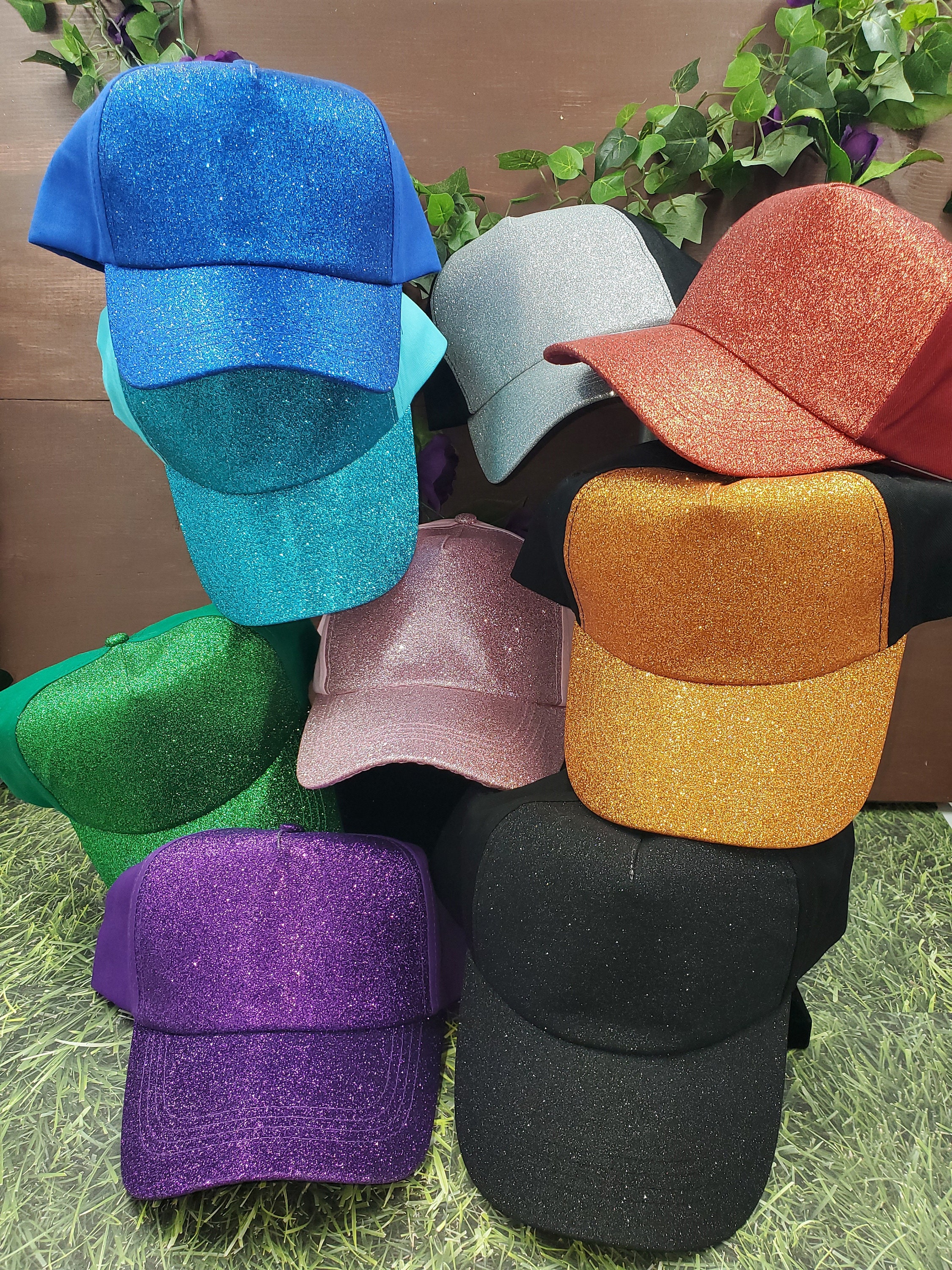 Glitter Ponytail Hats Various Colors/Styles – Bronze/Brown-6 panel