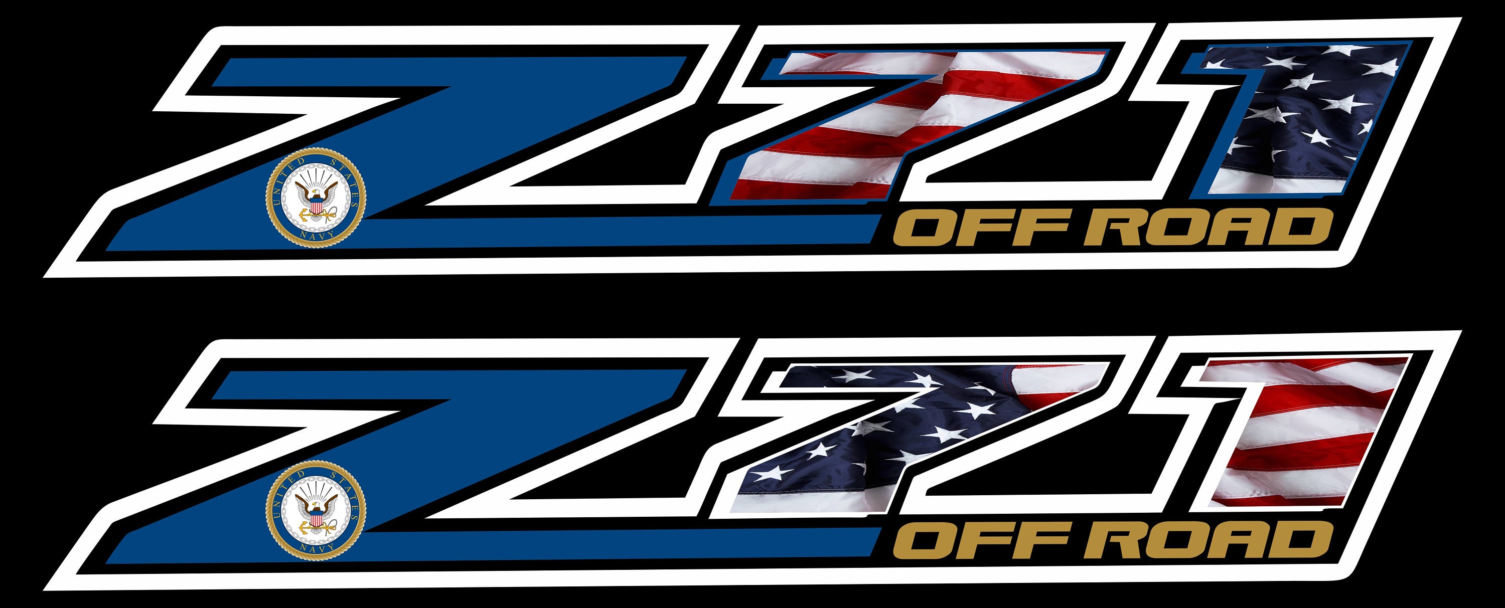Military Edition Z71 Side Bed Decals (Set Of 2) Chevy Silverado Z71 – Navy, Black outline ARMY
