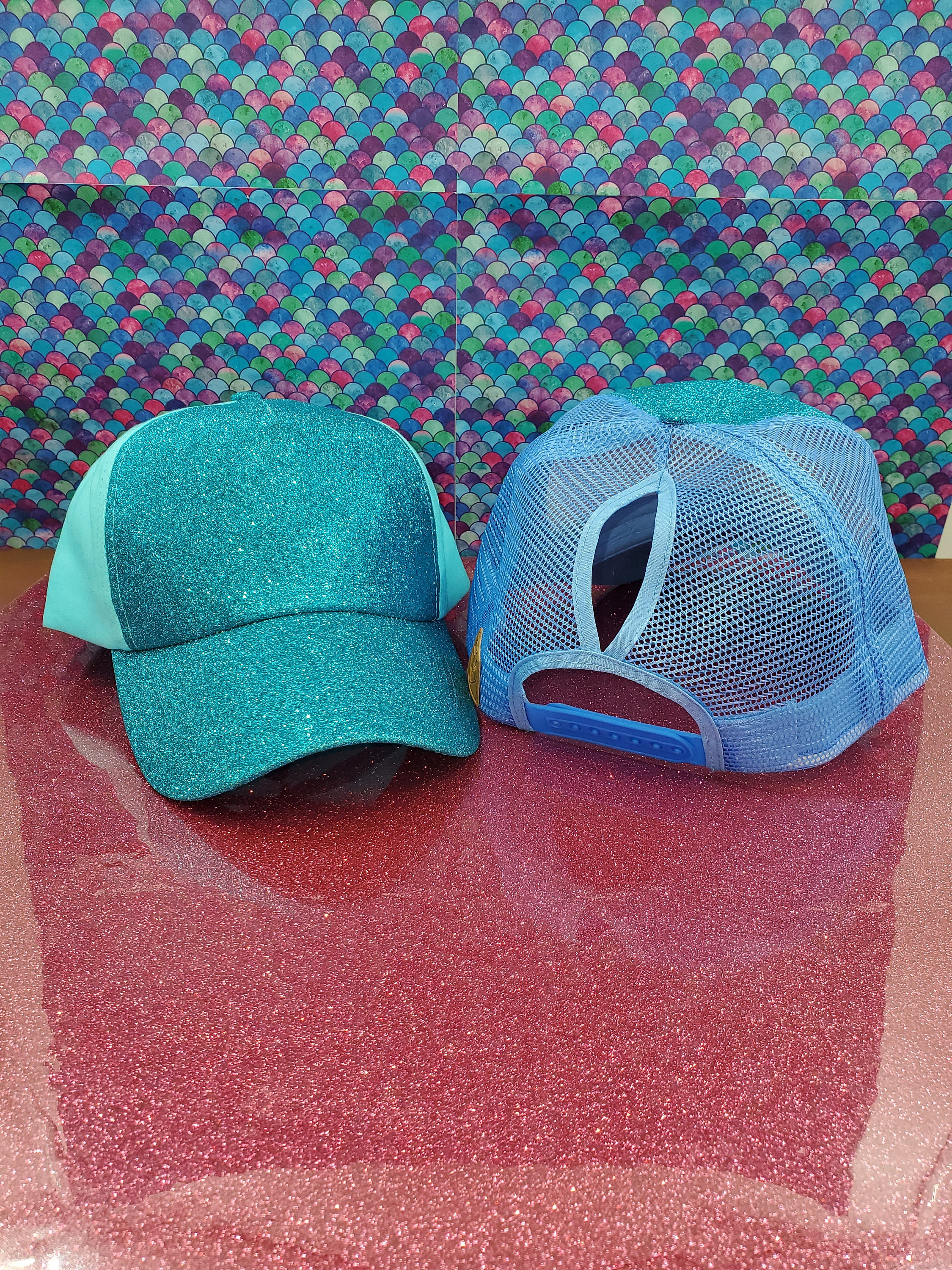 Glitter Ponytail Hats Various Colors/Styles – Lt Pink/Pink Cloth