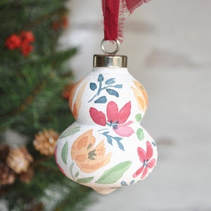 Hand Painted Watercolor Ceramic Ornament - Autumn Blooms