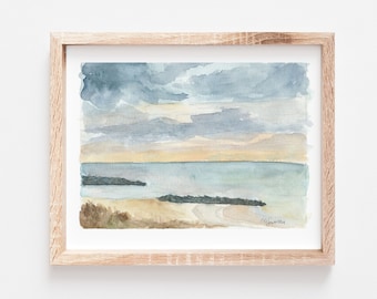 Beach sunset watercolor painting art print