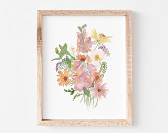 Springtime Bouquet Fine Art Print, Watercolor Floral Painting, Archival Giclèe, Neutral Muted Wall Art