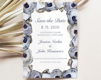 Custom Watercolor Oyster Save the Dates- Beach Wedding Invitations, Rehearsal Dinner Invitations, Oyster Roast Party Invites