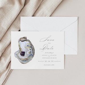 Custom Watercolor Oyster Save the Dates- Beach Wedding Invitations, Rehearsal Dinner Invitations, Oyster Roast Party Invites