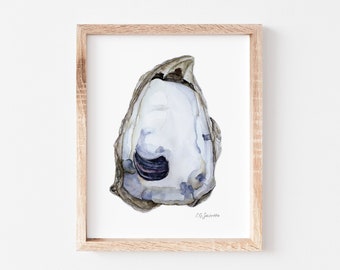 Watercolor Oyster Painting Print- "Oyster #3", Archival Giclée Print, Coastal Wall Decor