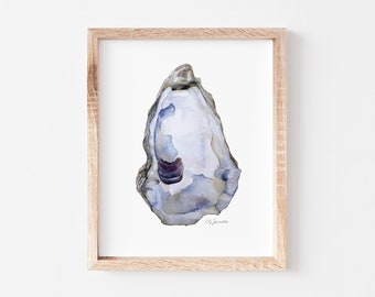 Watercolor Oyster Painting Fine Art Print- "Oyster #2", Archival Giclèe, Coastal Wall Art