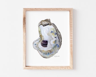 Watercolor Oyster Painting Fine Art Print- "Oyster #1", Archival Giclèe, Coastal Wall Art