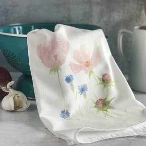 Watercolor Wildflower Print Flour Sack Towels, Farmhouse Kitchen Cotton Tea Towels, Colorful Spring Kitchen Decor, Mothers Day image 2