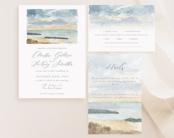 Virginia Beach Themed Wedding Suite, Beach Nautical Wedding Invitations, Custom Traditional Printed Wedding Invites