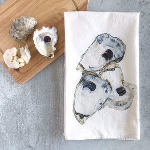 Watercolor Oyster Print Flour Sack Towels, Farmhouse Kitchen Tea Towels image 4