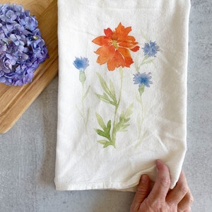 Watercolor summer bouquet print flour sack kitchen tea towel