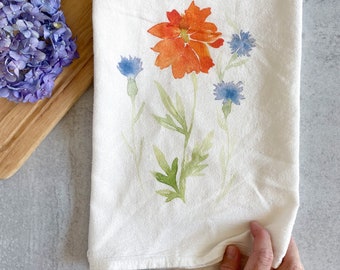 Watercolor summer bouquet print flour sack kitchen tea towel