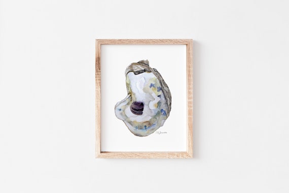 Watercolor Oyster Painting Fine Art Print- "Oyster #1", Archival Giclèe, Coastal Wall Art