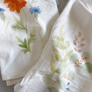 Set of 2 Watercolor flour sack kitchen tea towels Mothers Day Gift Idea image 2